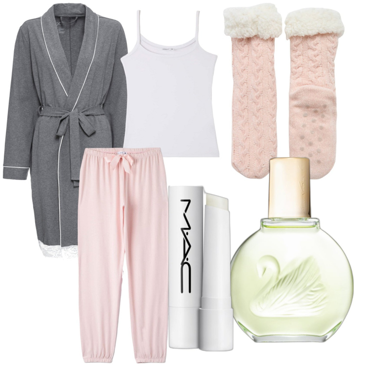 Outfit donna - - MyHome#1 - Cold Winter. Stile Basic per Tutti i giorni. Abbinamento con vestaglie, gloss, profumi, pantaloni, magliette intime, calzini.