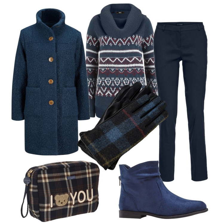 Outfit donna - Happy Christmas by Camomilla. Stile Casual per Tutti i giorni. Abbinamento con cappotti, stivaletti, pantaloni, maglieria, valigie, guanti.