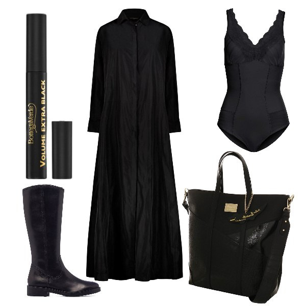 Outfit donna - Total look #1775099. Stile Minimal per Tutti i giorni. Abbinamento con body, mascara, stivali sopra il ginocchio, vestiti, borse a mano.
