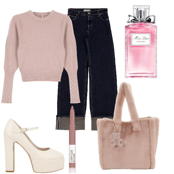 Outfit donna - Total look #1775112. Stile Bon Ton per Serata fuori. Abbinamento con profumi, rossetti, jeans, pullovers, décolleté, borse a spalla.