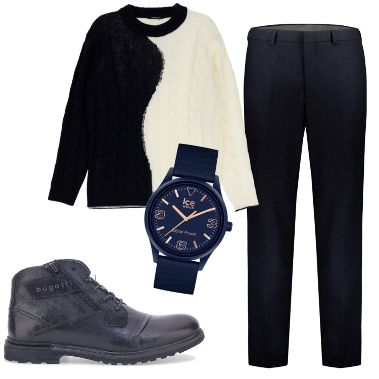 Outfit uomo - Total look #1775155. Stile Trendy per Tutti i giorni. Abbinamento con pullovers, pantaloni, orologi, scarpe stringate.