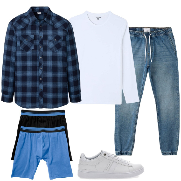 Outfit uomo - Voglia di comodità. Stile Casual per Tutti i giorni. Abbinamento con camicie, boxer, jeans, t-shirt, sneakers.