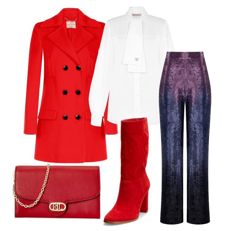 Outfit donna - Ghost outfitter - dicembre. Stile Glamour per Tutti i giorni. Abbinamento con pantaloni a palazzo, cappotti, camicie, borse a tracolla, stivali sopra il ginocchio.