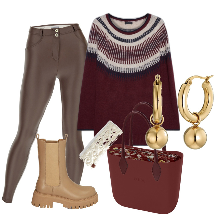 Outfit donna - Natale con i tuoi. Stile Bon Ton per Tutti i giorni. Abbinamento con pantaloni skinny, stivaletti chelsea, sciarpe, maglieria, orecchini, borse a spalla.