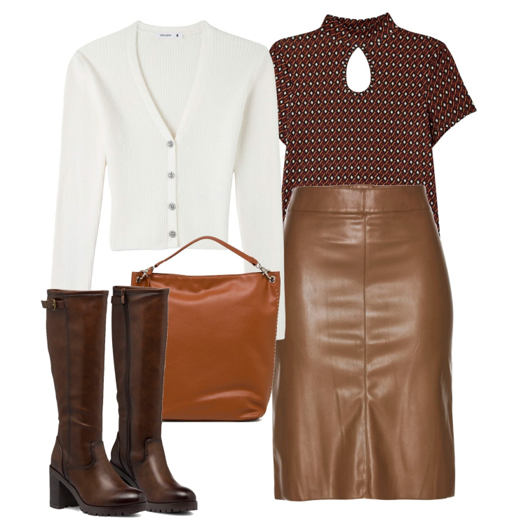 Outfit donna - Cardigan bianco neve. Stile Bon Ton per Tutti i giorni. Abbinamento con gonne longuette, t-shirt, cardigans, stivali sopra il ginocchio, zaini.