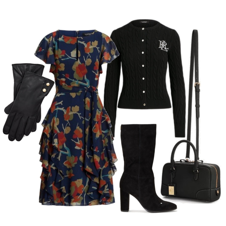 Outfit donna - Ghost outfitter - dicembre. Stile Trendy per Tutti i giorni. Abbinamento con cardigans, vestiti, stivali sopra il ginocchio, guanti, borse a mano.