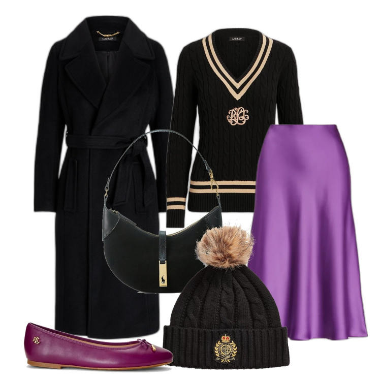 Outfit donna - Ghost outfitter - dicembre. Stile Casual chic per Tutti i giorni. Abbinamento con borse a spalla, maglieria, ballerine, gonne, berretti, cappotti.