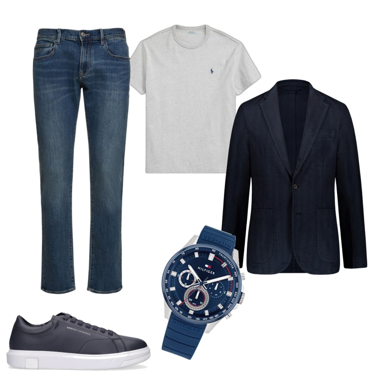 Outfit uomo - Semplice ma con stile. Stile Casual per Tutti i giorni. Abbinamento con giacche, t-shirt, jeans slim fit, sneakers, orologi analogici.