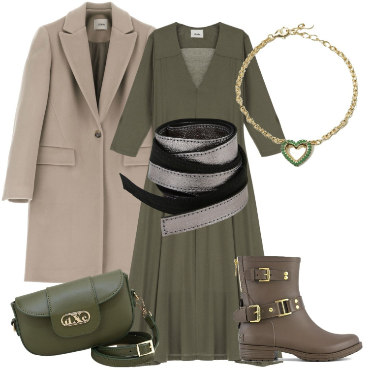 Outfit donna - Lo stile casual chic. Stile Casual chic per Tutti i giorni. Abbinamento con braccialetti, vestiti lunghi, pochette, cinture, cappotti, stivali.
