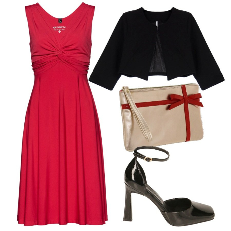 Outfit donna - Christmas Eve. Stile Chic per Serata fuori. Abbinamento con vestiti, cappotti, décolleté, pochette.
