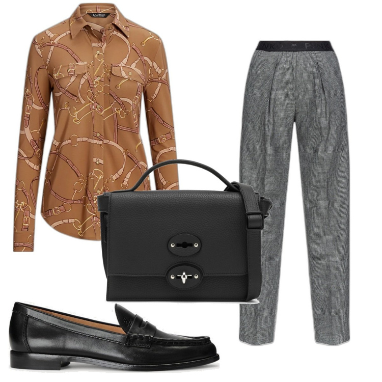 Outfit donna - Total look #1775631. Stile Mannish per Tutti i giorni. Abbinamento con pantaloni, mocassini, camicie, borse a mano.