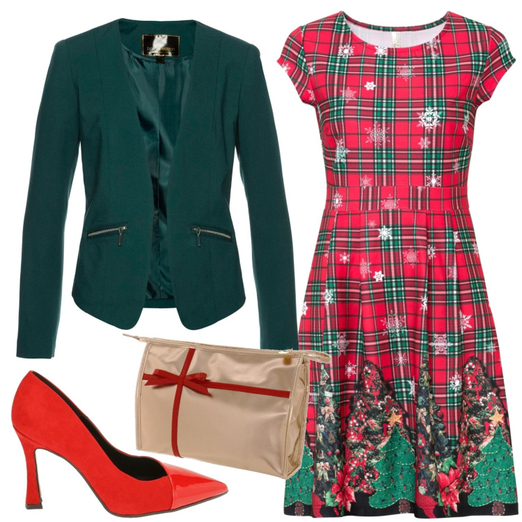 Outfit donna - Christmas in Italy. Stile Romantica per Cerimonia. Abbinamento con blazer, vestiti corti, décolleté, pochette.