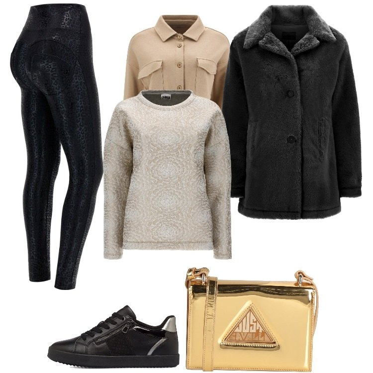 Outfit donna - Freddy for Xmas time. Stile Casual chic per Serata fuori. Abbinamento con borse a tracolla, pantaloni skinny, maglieria, cappotti, camicie, sneakers.