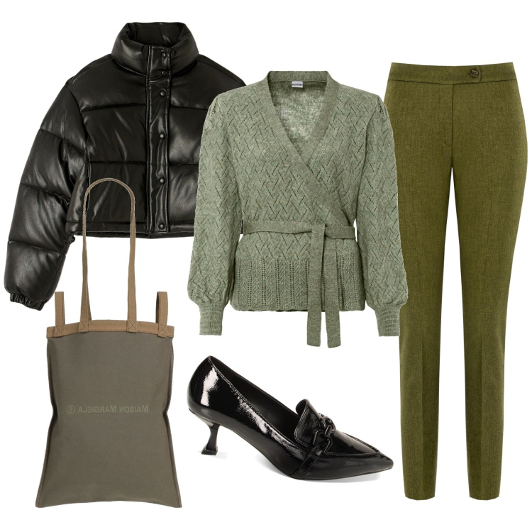 Outfit donna - Total look #1775683. Stile Chic per Tutti i giorni. Abbinamento con maglieria, borse a spalla, piumini, pantaloni skinny, mocassini.