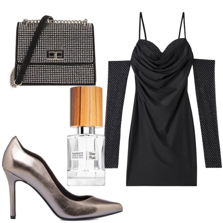 Outfit donna - Total look #1775701. Stile Glamour per Serata fuori. Abbinamento con profumi, vestiti, borse a tracolla, décolleté.