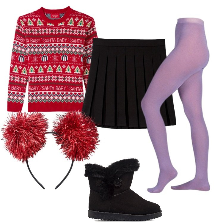Outfit donna - Pittarosso Xmas Time. Stile Trendy per Tutti i giorni. Abbinamento con minigonne, maglieria, cerchietti, collant, stivaletti.