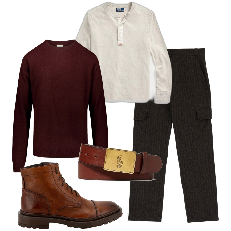 Outfit uomo - Sotto pull. Stile Trendy per Tutti i giorni. Abbinamento con scarpe stringate, pantaloni, cinture, t-shirt, maglieria.