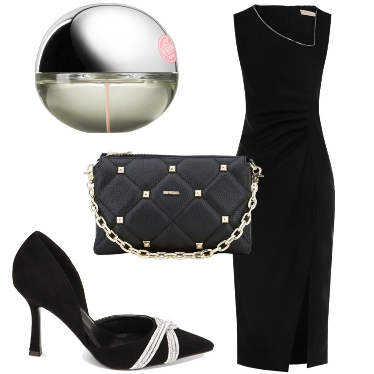 Outfit donna - Total look #1775842. Stile Trendy per Tutti i giorni. Abbinamento con profumi, vestiti asimmetrici, pochette, décolleté.