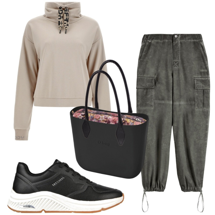 Outfit donna - Total look #1775861. Stile Basic per Sport. Abbinamento con pantaloni cargo, maglieria, sneakers, borse a spalla.