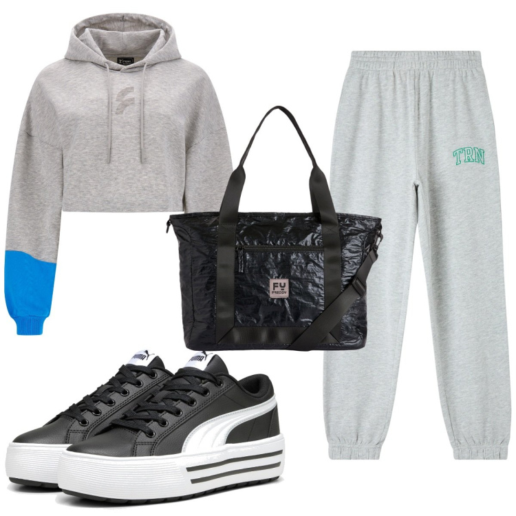 Outfit donna - Total look #1775870. Stile Basic per Sport. Abbinamento con pantaloni, felpe con cappuccio, borse tote, sneakers.