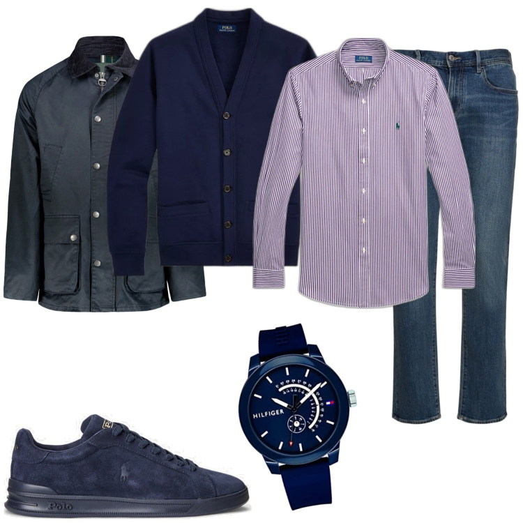 Outfit uomo - Senza nessun impegno. Stile Trendy per Tutti i giorni. Abbinamento con sneakers, camicie, cardigans, orologi analogici, jeans slim fit, giacche.