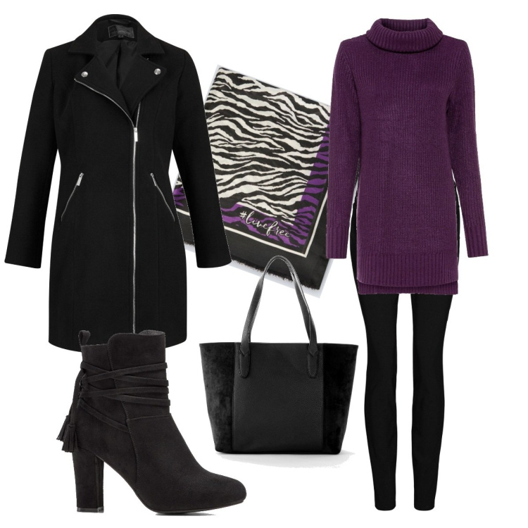 Outfit donna - Un caffè e due parole. Stile Casual chic per Tutti i giorni. Abbinamento con shopping bag, maglieria, pantaloni skinny, stivaletti, cappotti, sciarpe.