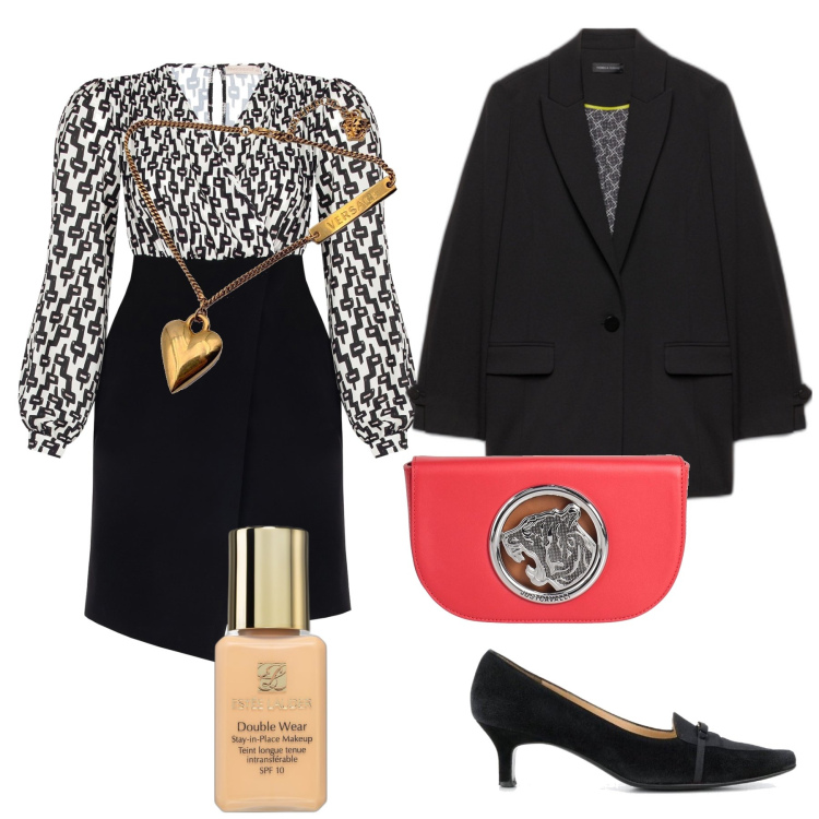 Outfit donna - Look comodo per le feste. Stile Chic per Cerimonia. Abbinamento con décolleté, braccialetti, borse a mano, fondotinta, vestiti a tubino, blazer.
