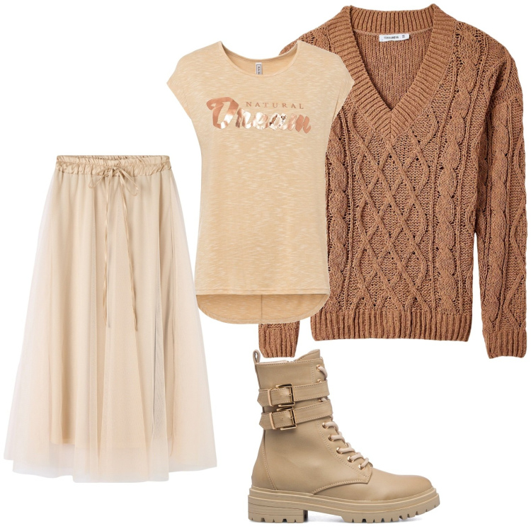 Outfit donna - Cenone di Natale. Stile Romantica per Serata fuori. Abbinamento con maglieria, maglieria, gonne lunghe, anfibi.
