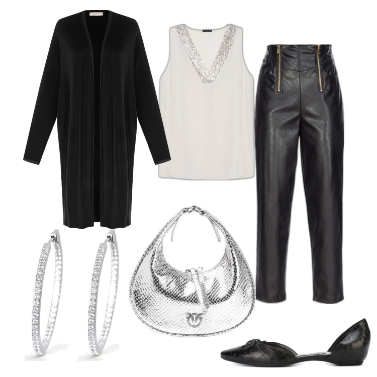 Outfit donna - Yes. Stile Chic per Serata fuori. Abbinamento con ballerine, orecchini, pantaloni, borse a spalla, cardigans, top.