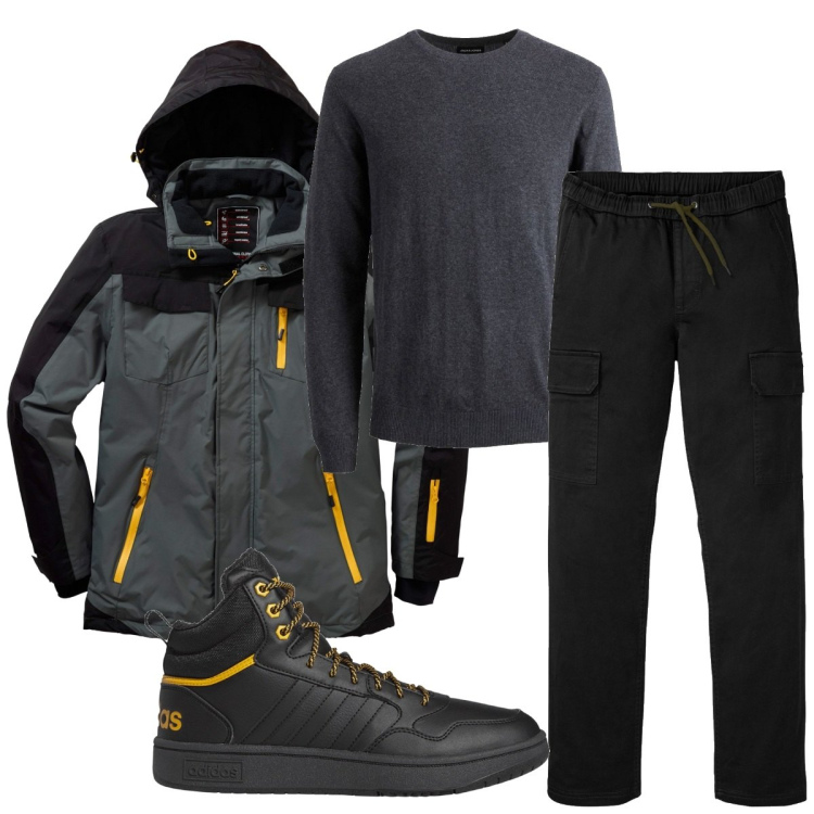Outfit uomo - Total look #1776019. Stile Casual per Tutti i giorni. Abbinamento con giacche, pantaloni cargo, maglieria, sneakers.