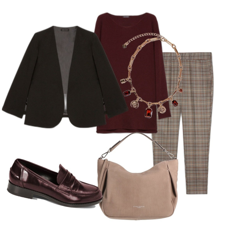 Outfit donna - Cara Carla. Stile Casual chic per Tutti i giorni. Abbinamento con borse a mano, mocassini, pantaloni, maglieria, collane, cappe.