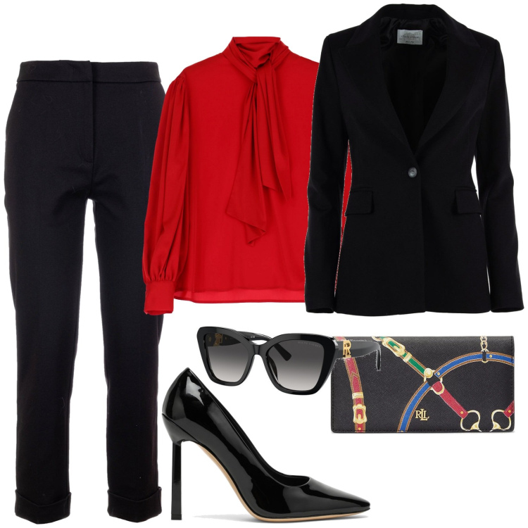 Outfit donna - Total look #1776032. Stile Glamour per Serata fuori. Abbinamento con pantaloni, camicie, occhiali da sole, portafogli, blazer, décolleté.