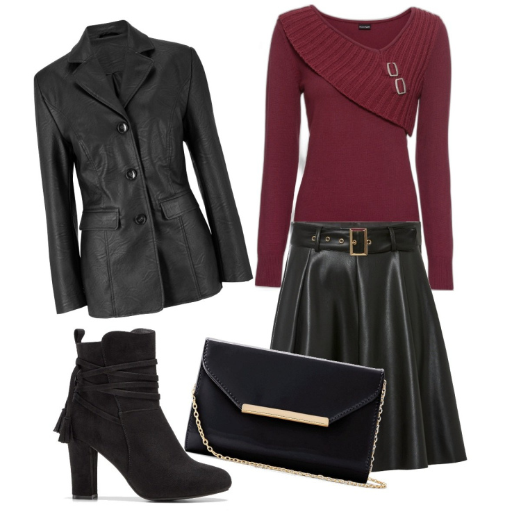 Outfit donna - Natale con Bonprix. Stile Chic per Serata fuori. Abbinamento con blazer, maglieria, gonne, stivaletti, pochette.