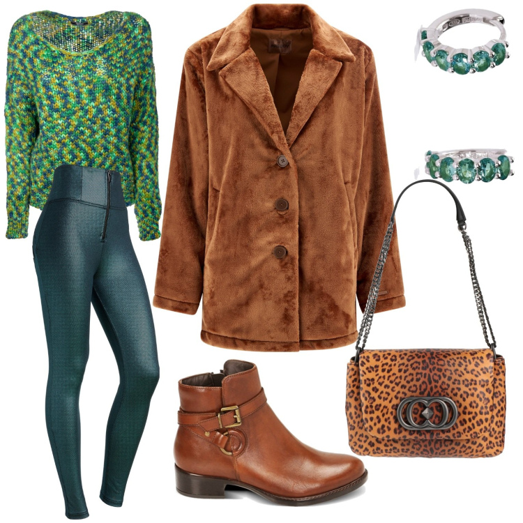 Outfit donna - Passeggiata nella natura. Stile Casual chic per Tutti i giorni. Abbinamento con borse a spalla, orecchini, maglieria, cappotti, pantaloni skinny, stivaletti chelsea.