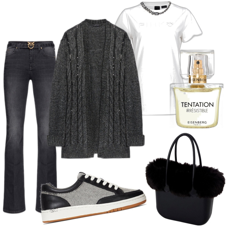Outfit donna - Total look #1776137. Stile Urban per Tutti i giorni. Abbinamento con profumi, t-shirt, jeans, sneakers, cardigans, borse a spalla.