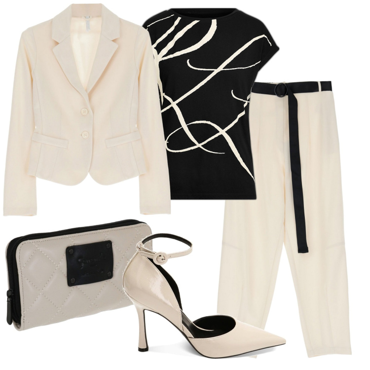 Outfit donna - Total look #1776191. Stile Chic per Ufficio. Abbinamento con cappotti, pantaloni capri, décolleté, maglieria, portafogli.