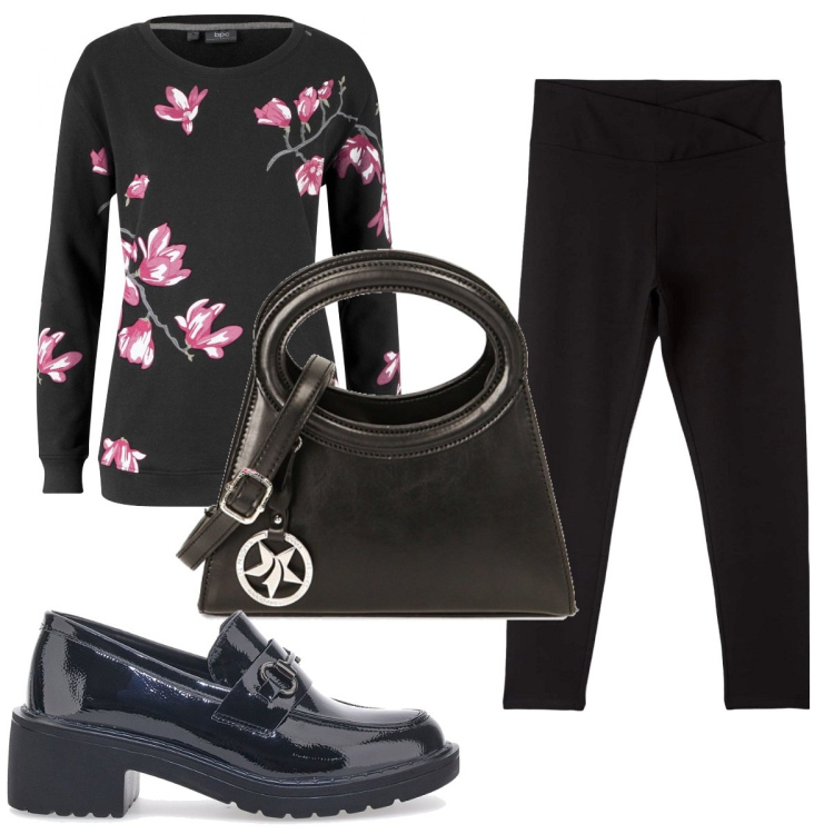 Outfit donna - Total look #1776276. Stile Trendy per Tutti i giorni. Abbinamento con felpe, leggings, borse a spalla, mocassini.