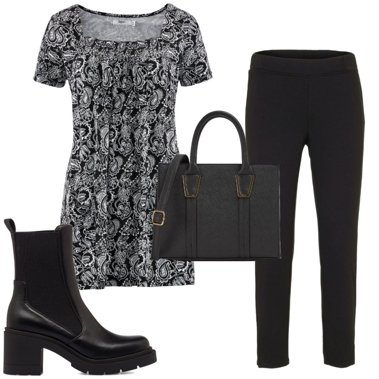 Outfit donna - Total look #1776282. Stile Trendy per Tutti i giorni. Abbinamento con tuniche, leggings, shopping bag, stivaletti.