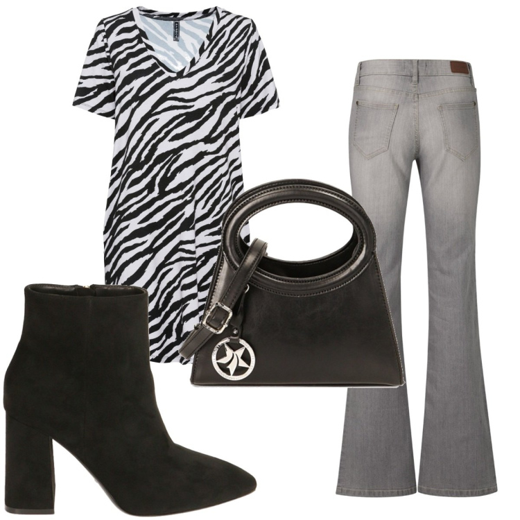 Outfit donna - Total look #1776292. Stile Trendy per Tutti i giorni. Abbinamento con jeans bootcut, vestiti, stivaletti, borse a spalla.