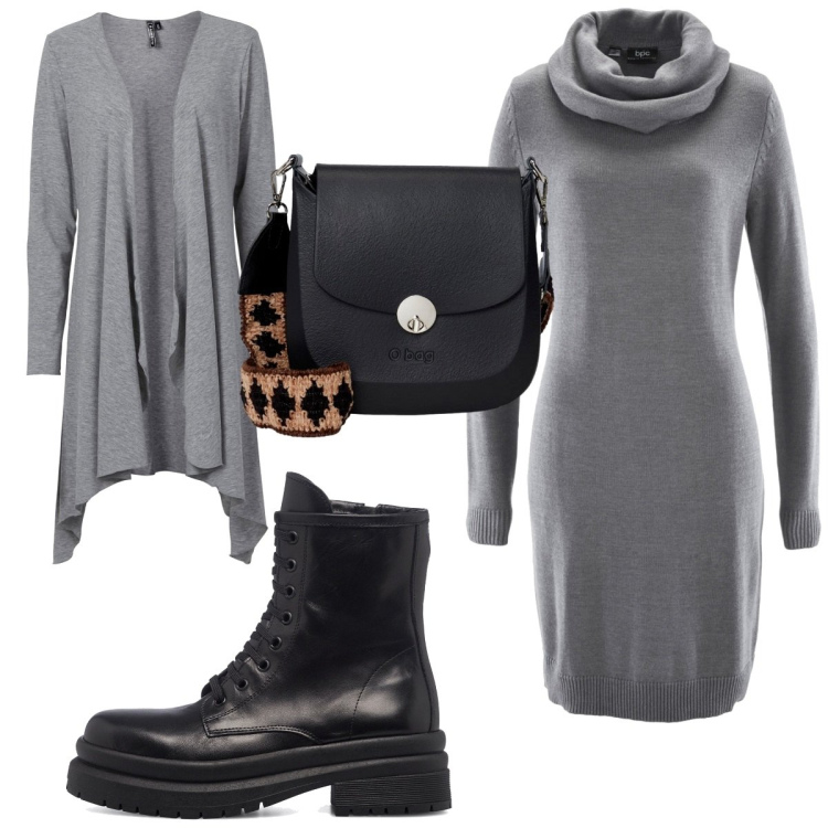Outfit donna - Total look #1776297. Stile Trendy per Tutti i giorni. Abbinamento con cardigans, vestiti, anfibi, borse a spalla.