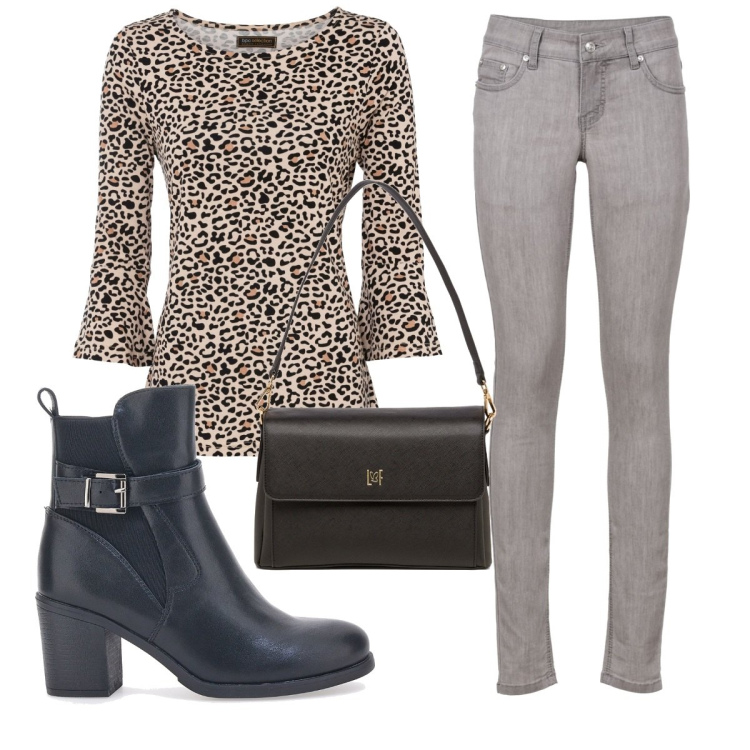 Outfit donna - Total look #1776298. Stile Basic per Tutti i giorni. Abbinamento con jeans skinny, maglieria, borse a tracolla, stivaletti.