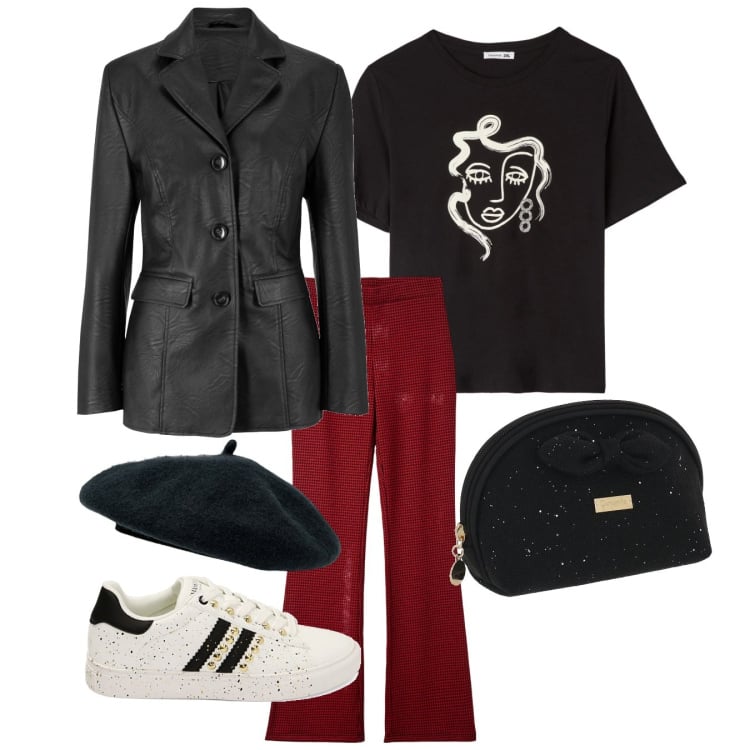 Outfit donna - Camomilla - Feste stellate. Stile Mannish per Serata fuori. Abbinamento con blazer, pantaloni, t-shirt, sneakers, clutch, cappelli e berretti.
