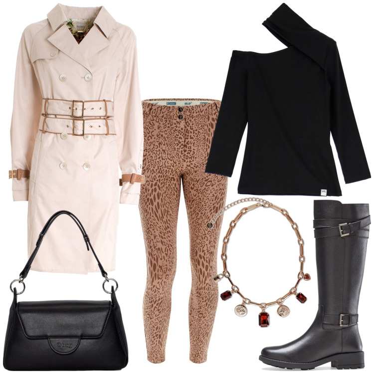 Outfit donna - Total look #1776426. Stile Casual per Tutti i giorni. Abbinamento con stivali, trench, maglieria, pantaloni skinny, borse a spalla, collane.