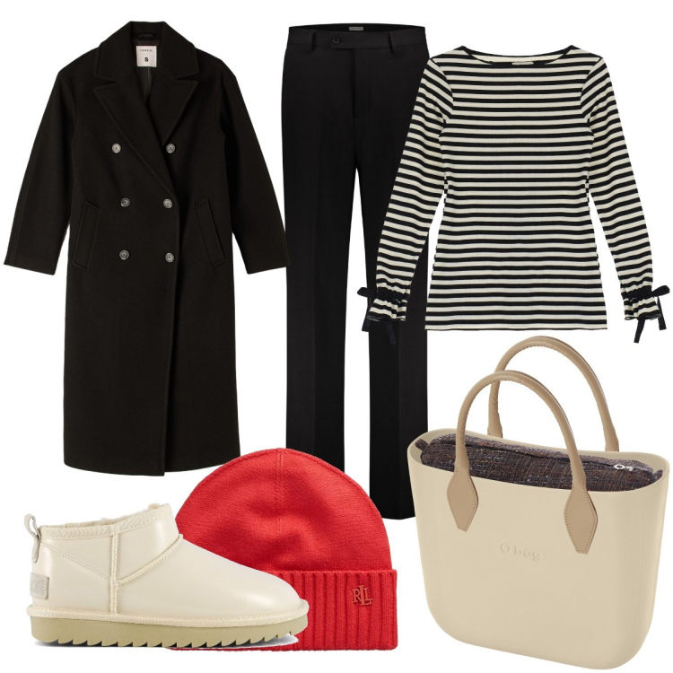 Outfit donna - Total look #1776636. Stile Casual chic per Tutti i giorni. Abbinamento con cappotti, maglieria, berretti, stivali, pantaloni, borse a spalla.