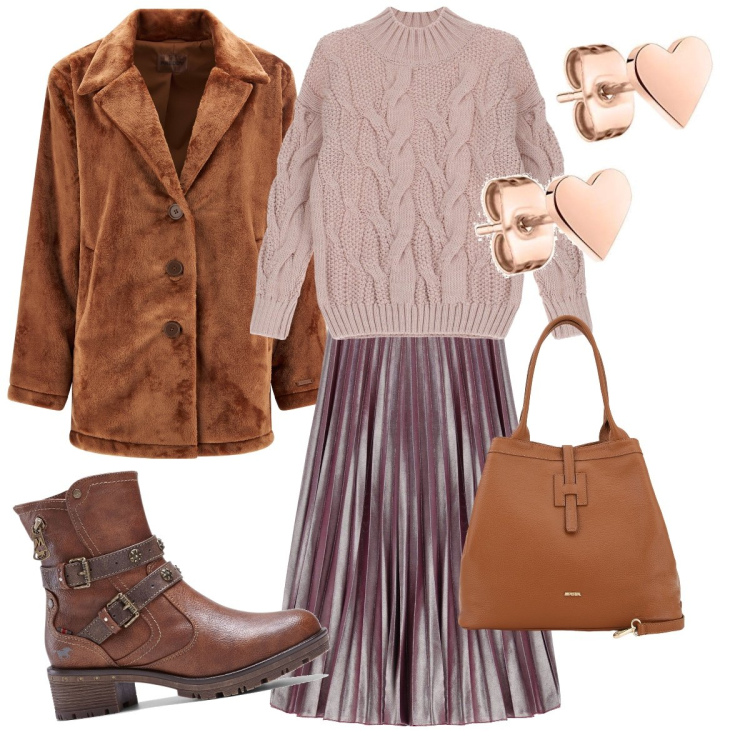 Outfit donna - Meravigliosi orecchini a forma di cuore. Stile Casual chic per Tutti i giorni. Abbinamento con stivaletti, gonne longuette, maglieria, borse a secchiello, cappotti, orecchini.