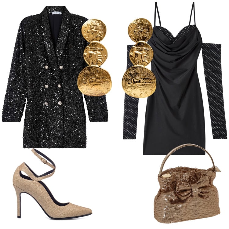 Outfit donna - Total look #1776701. Stile Chic per Serata fuori. Abbinamento con cappotti, vestiti, décolleté, orecchini, valigie.