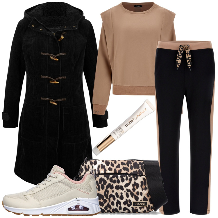 Outfit donna - Total look #1776712. Stile Casual per Tutti i giorni. Abbinamento con montgomery, correttori, pantaloni, maglieria, sneakers, borse a spalla.
