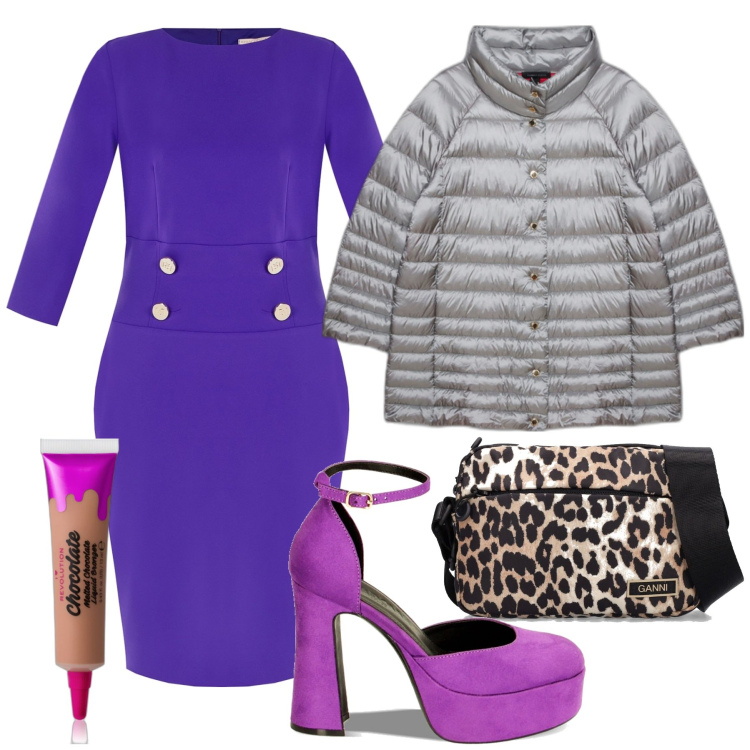 Outfit donna - Cene natalizie. Stile Chic per Ufficio. Abbinamento con terre, vestiti a tubino, décolleté, piumini, borse a spalla.