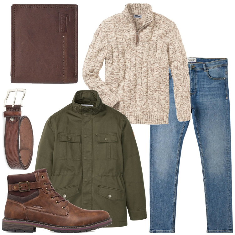 Outfit uomo - Casual. Stile Casual per Tutti i giorni. Abbinamento con maglieria, cappotti, jeans skinny, anfibi, portafogli, cinture.