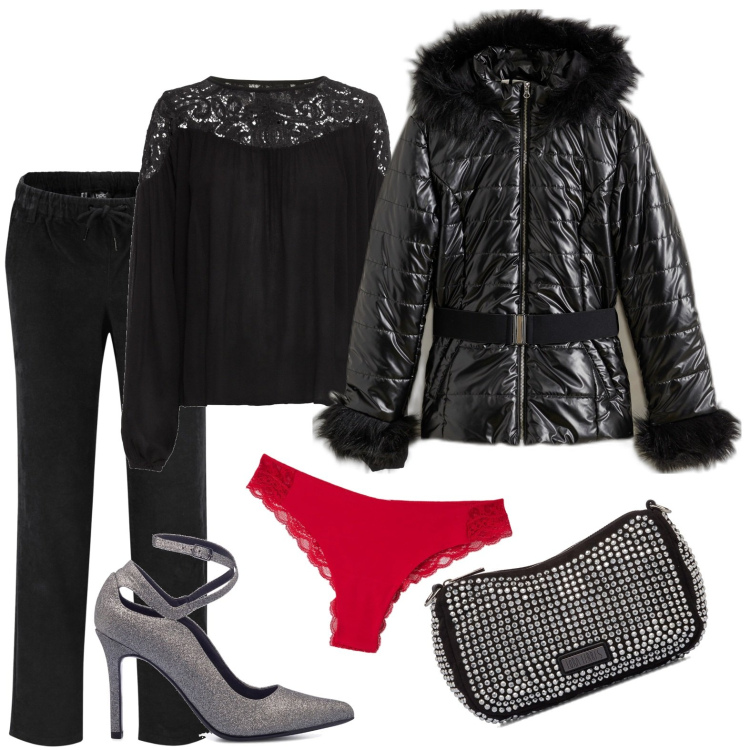 Outfit donna - Una pennellata rossa. Stile Chic per Serata fuori. Abbinamento con tuniche, pantaloni, blazer, slip, décolleté, clutch.